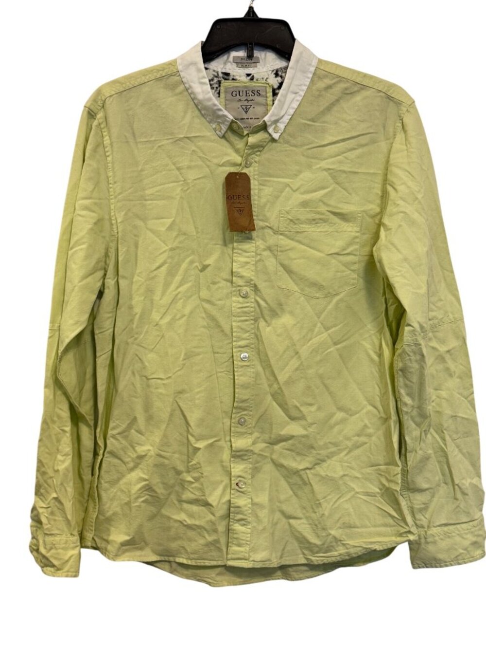 Guess Dillon Slim Fit Button-Up Shirt XL Light Yellow White Collar New